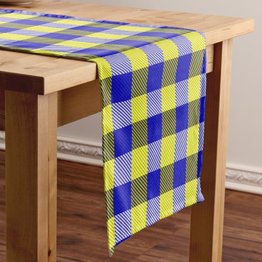 Blauw Gingham Check ontwerp Korte Tafelloper