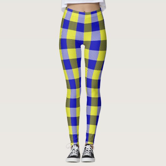 Blauw Gingham Check ontwerp Leggings (Voorkant)