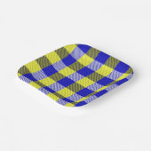 Blauw Gingham Check ontwerp Papieren Bordje (Gebogen)
