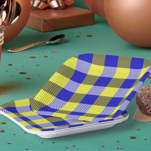 Blauw Gingham Check ontwerp Papieren Bordje