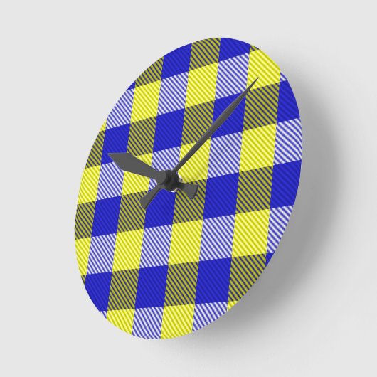 Blauw Gingham Check ontwerp Ronde Klok (Hoek)