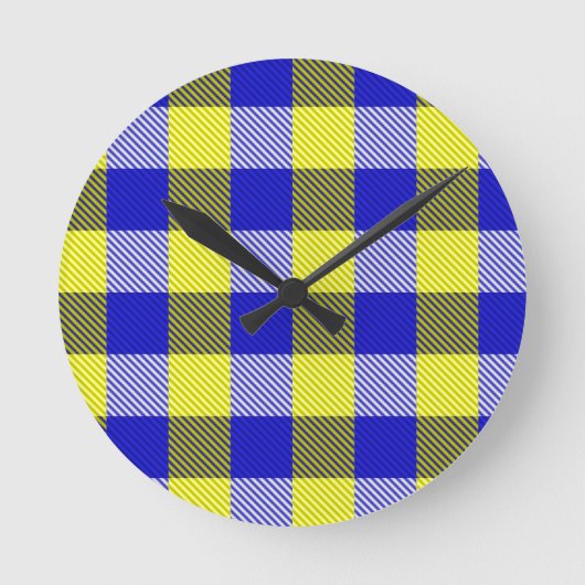 Blauw Gingham Check ontwerp Ronde Klok (Voorkant)