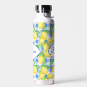 Blauw Gingham Citroen Naam Picknick Stijl Waterfles (Links)
