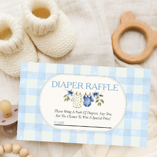 Blauw Gingham Citroen Waslijn Baby Shower Luier Informatiekaartje