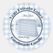 Blauw Gingham Clean Linen Handmade Candle Label (Voorkant)