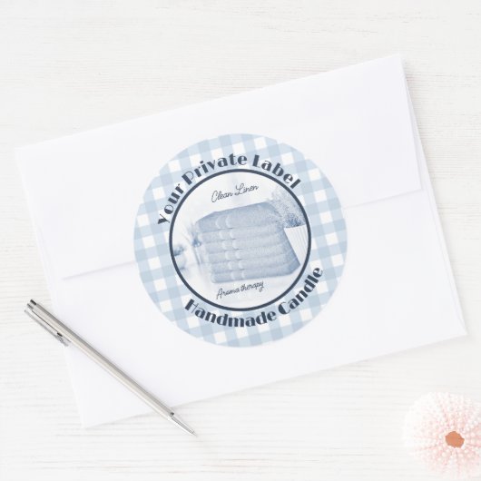 Blauw Gingham Clean Linen Handmade Candle Label (Envelop)