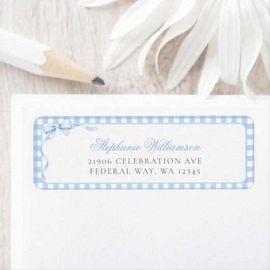 Blauw Gingham Coquette Lint Retouradressticker Etiket (Insitu)