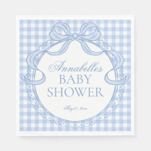 Blauw Gingham Coquette Strik Babyshower Dessert Servet