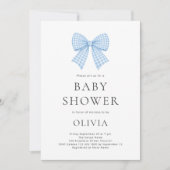 Blauw Gingham Coquette Strik Babyshower Kaart (Voorkant)