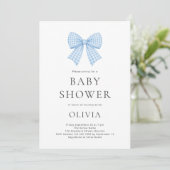 Blauw Gingham Coquette Strik Babyshower Kaart (Staand voorkant)
