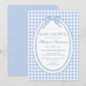 Blauw Gingham Coquette Strik Babyshower Kaart (Voorkant / Achterkant)