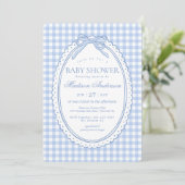 Blauw Gingham Coquette Strik Babyshower Kaart (Staand voorkant)