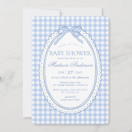 Blauw Gingham Coquette Strik Babyshower Kaart