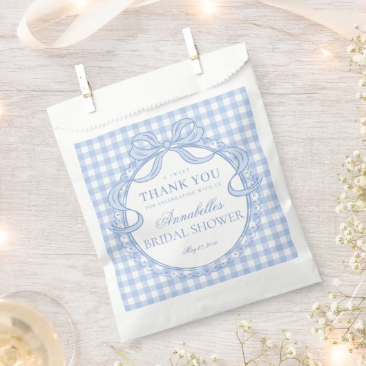 Blauw Gingham Coquette Strik Bruidsdouche Dessert Bedankzakje (Geknipt)
