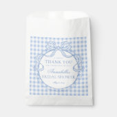 Blauw Gingham Coquette Strik Bruidsdouche Dessert Bedankzakje (Voorkant)