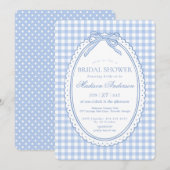 Blauw Gingham Coquette Strik Bruidsdouche Kaart (Voorkant / Achterkant)