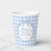 Blauw Gingham Coquette Strik Bruidsdouche Papieren Bekers (Achterkant)