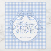 Blauw Gingham Coquette Strik Bruidsdouche Wijn Etiket (Enkel label)