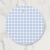 Blauw Gingham Coquette Strik Doop Cirkel Bedankjes Labels (Achterkant)