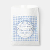 Blauw Gingham Coquette Strik Doop Dessert Bedankzakje (Voorkant)