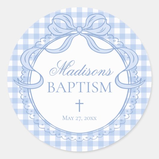 Blauw Gingham Coquette Strik Doop Envelope Zegel (Voorkant)