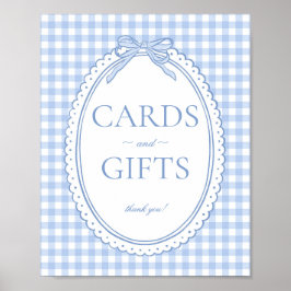 Blauw Gingham Coquette Strik Kaart & Cadeaus Bord Poster