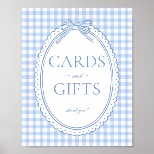 Blauw Gingham Coquette Strik Kaart & Cadeaus Bord Poster (Voorkant)