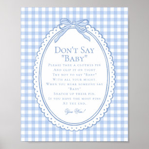 Blauw Gingham Coquette Strik Niet Zeggen Baby Spel Poster