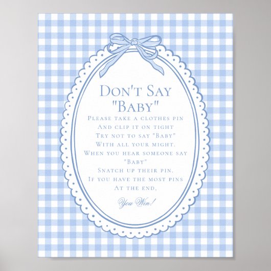 Blauw Gingham Coquette Strik Niet Zeggen Baby Spel Poster (Voorkant)