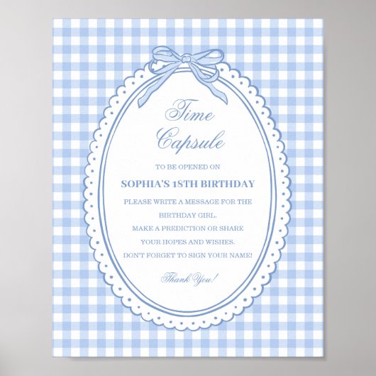 Blauw Gingham Coquette Strik Tijdscapsule Spel Poster (Voorkant)