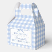 Blauw Gingham Coquette Strik Verjaardag Gevel Favo Bedankdoosjes (Achterkant)