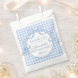 Blauw Gingham Coquette Strik Verjaardagsfeest Dess Bedankzakje