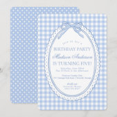 Blauw Gingham Coquette Strik Verjaardagsfeestje Kaart (Voorkant / Achterkant)