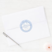 Blauw Gingham Coquette Strik Verjaardagszegel Ronde Sticker (Envelop)