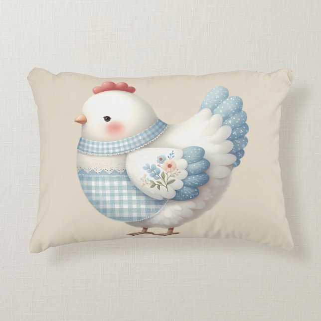 Blauw Gingham Cottage Kip Accent Kussen (Voorkant)