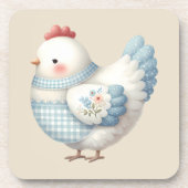 Blauw Gingham Cottage Kip Bier Onderzetter (Voorkant)