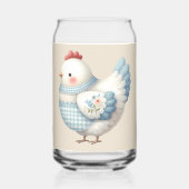 Blauw Gingham Cottage Kip Blikvorm Glas (Achterkant)