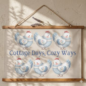 Blauw Gingham Cottage Kip  Hangend Wandkleed