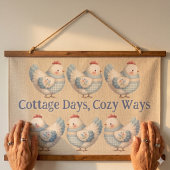 Blauw Gingham Cottage Kip  Hangend Wandkleed