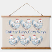 Blauw Gingham Cottage Kip  Hangend Wandkleed (Voorkant)