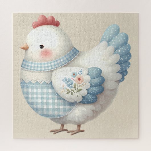 Blauw Gingham Cottage Kip Legpuzzel (Verticaal)
