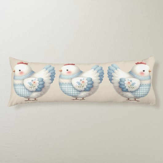 Blauw Gingham Cottage Kip Lichaamskussen (Voorkant)