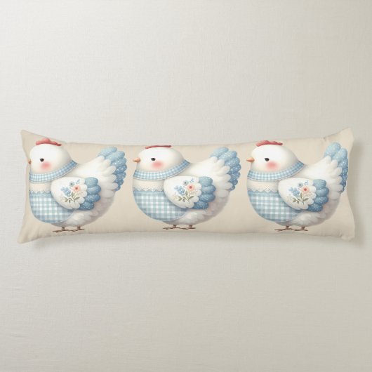 Blauw Gingham Cottage Kip Lichaamskussen (Voorkant)
