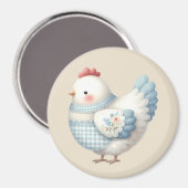 Blauw Gingham Cottage Kip Magneet (Voorkant / Achterkant)