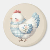 Blauw Gingham Cottage Kip Magneet (Voorkant)