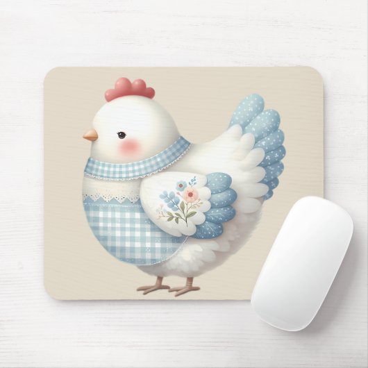 Blauw Gingham Cottage Kip Muismat (Met muis)