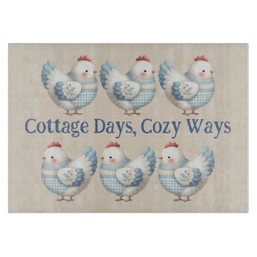 Blauw Gingham Cottage Kip Snijplank (Voorkant)