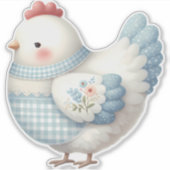 Blauw Gingham Cottage Kip Sticker (Voorkant)