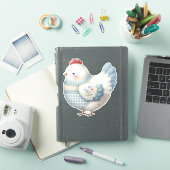 Blauw Gingham Cottage Kip Sticker (iPad Cover)