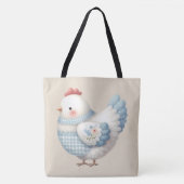 Blauw Gingham Cottage Kip Tote Bag (Voorkant)